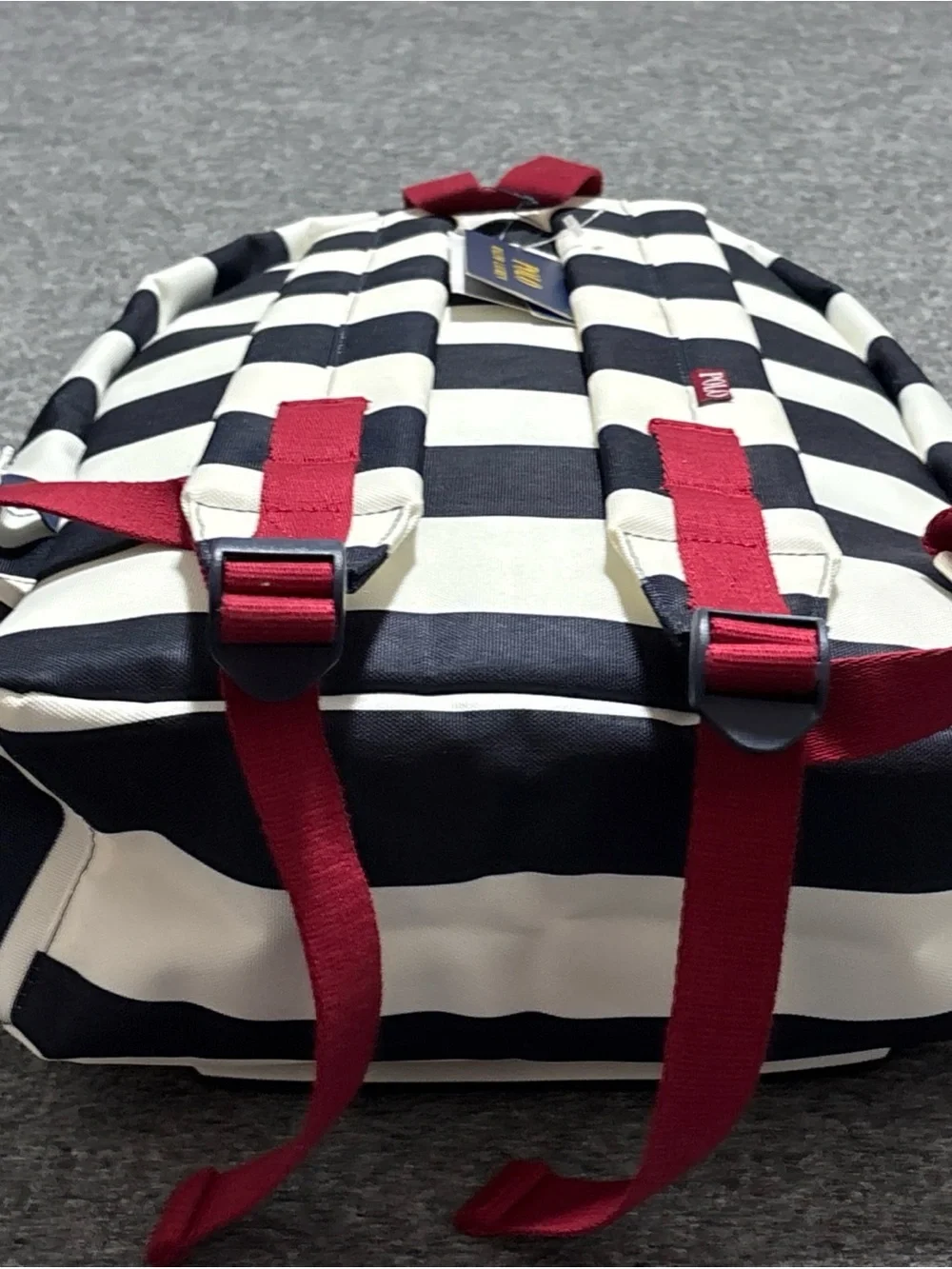 Polo Ralph Lauren Bear Football Navy White Striped Backpack Laptop Sleeve